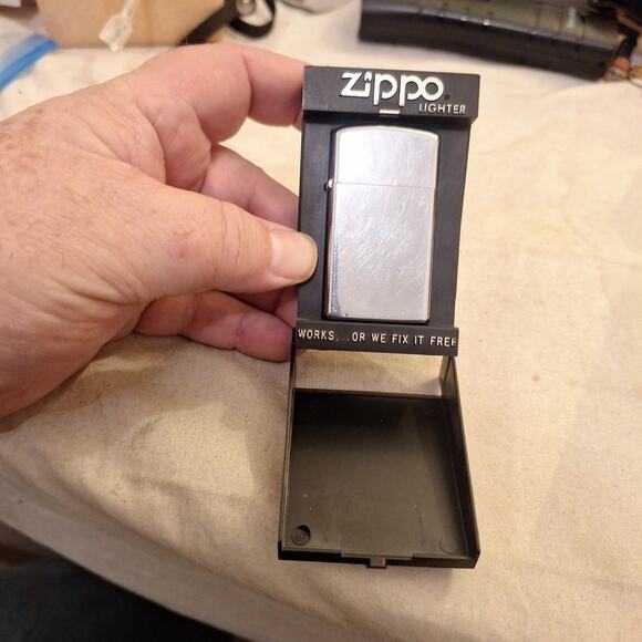 Chrome Zippo Slim Lighter with Original Box 1980s - Picture 1 of 8